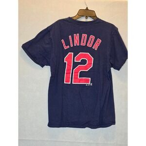 Majestic Cleveland Indians Francisco Lindor 12 MLB T-Shirt Mens Small Navy Blue